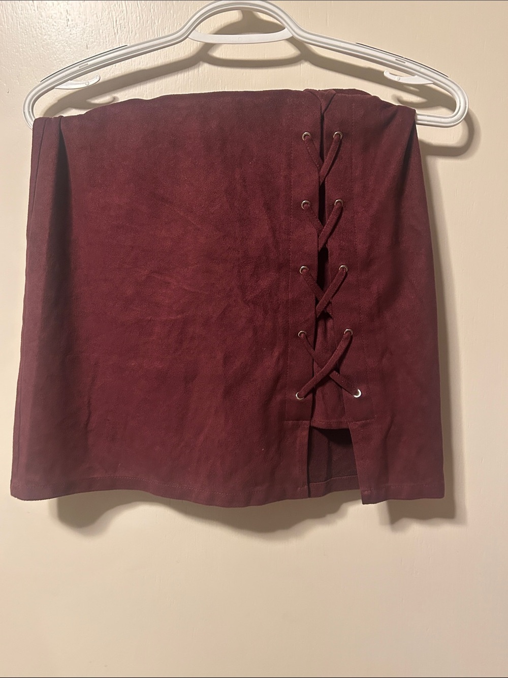Burgundy Faux Suede Mini Skirt